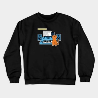 Cat on Music Studio Desk with Analogue Synth Crewneck Sweatshirt